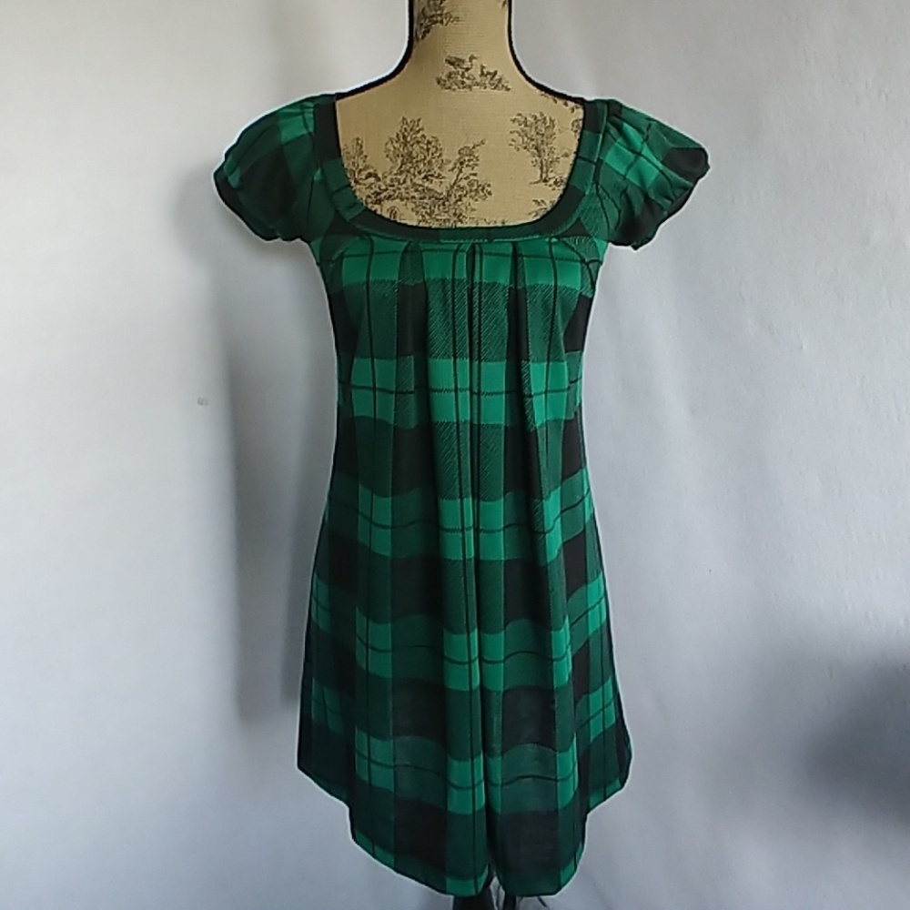 Miuse Green And Black Plaid Tunic Dress